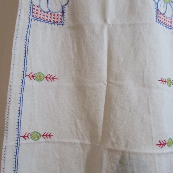 HAND SEWN VINTAGE TABLE RUNNER FLOWERS BLUE YELLOW RED GREEN - Picture 5 of 11